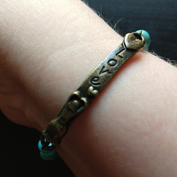 Turquoise LOVE Bracelet 6.5" - 7.5" semi-precious stones brass new old stock - Picture 13 of 13